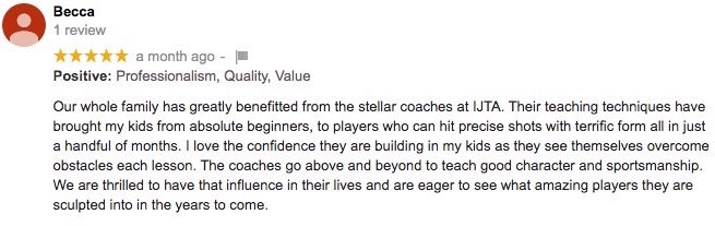 Google review of our tennis academy